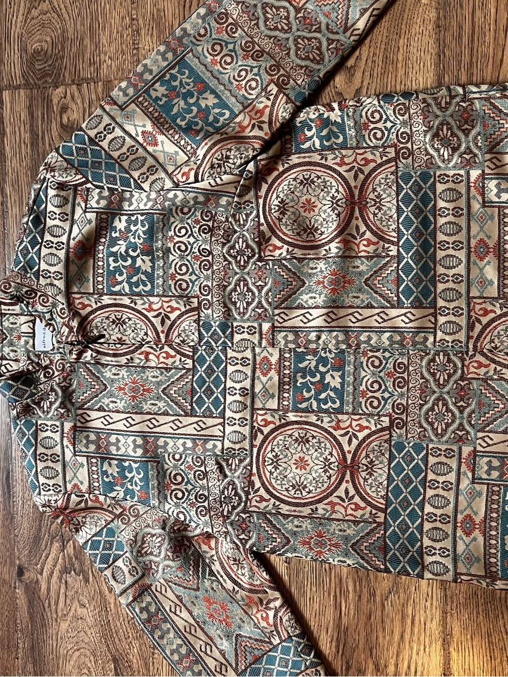 Alfred Dunner Teal, Tan & Rust Geometric Medallion Shirt Jacket